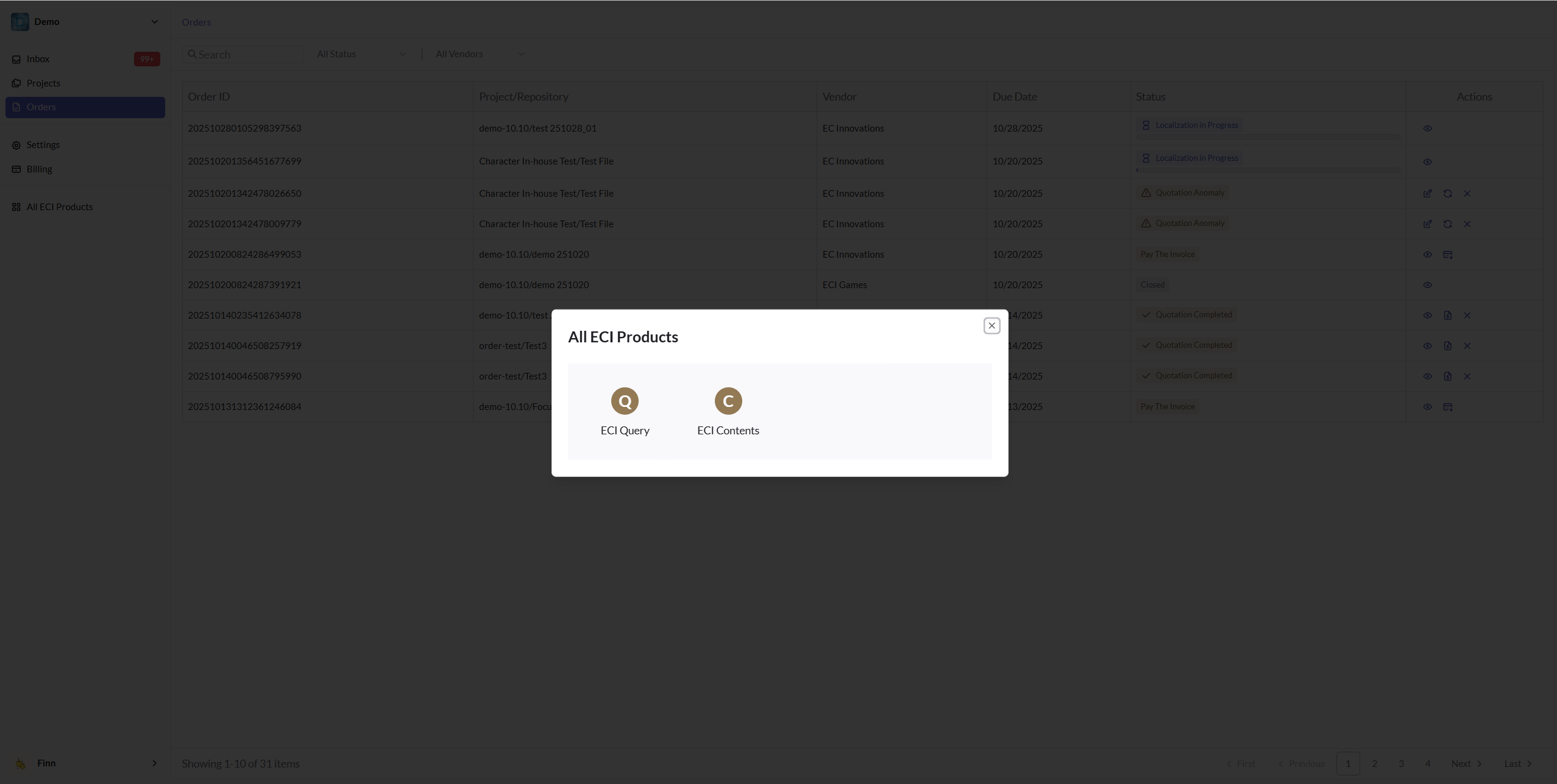 All Products dashboard
