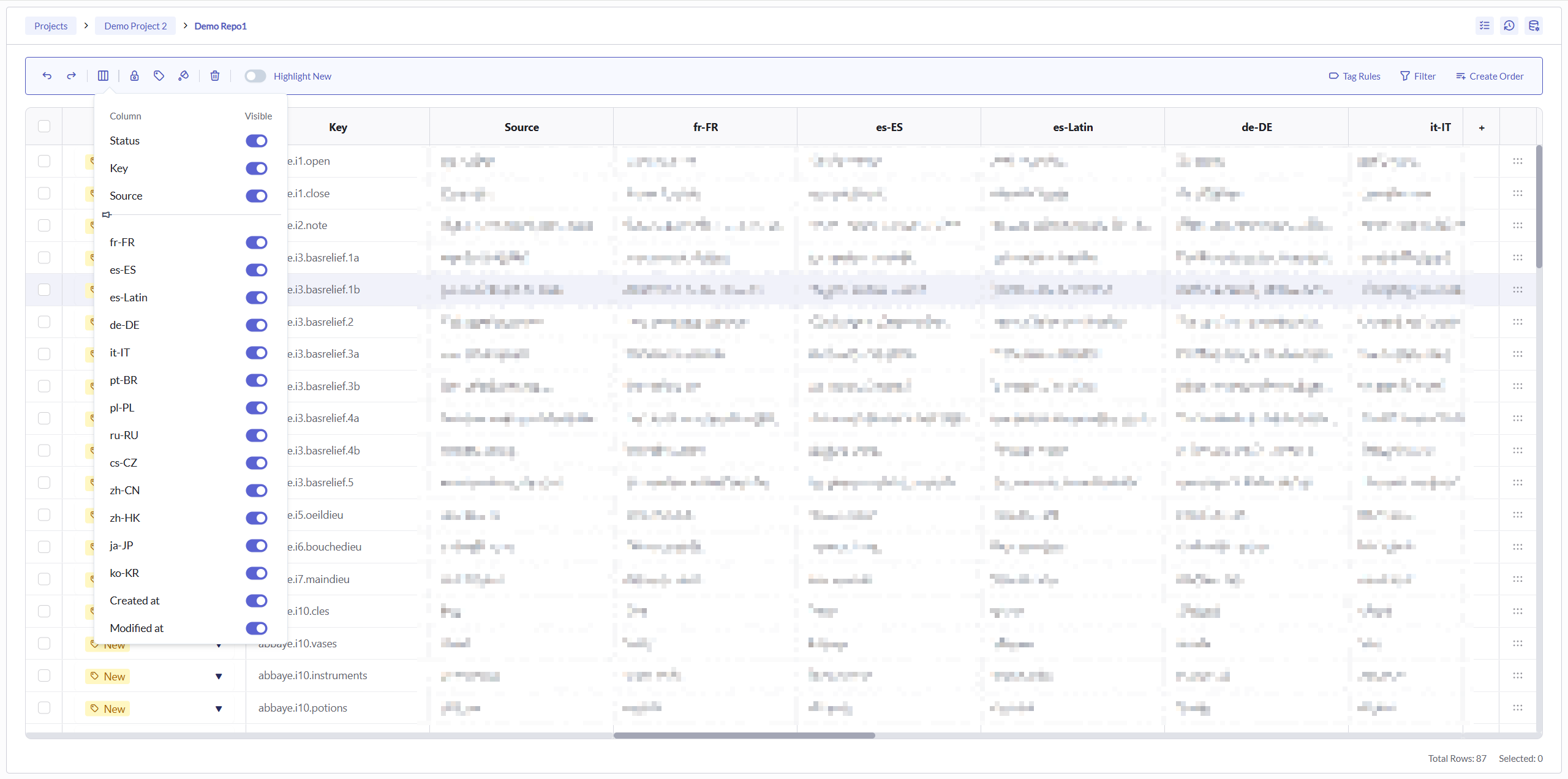 Pin Column and set visibility