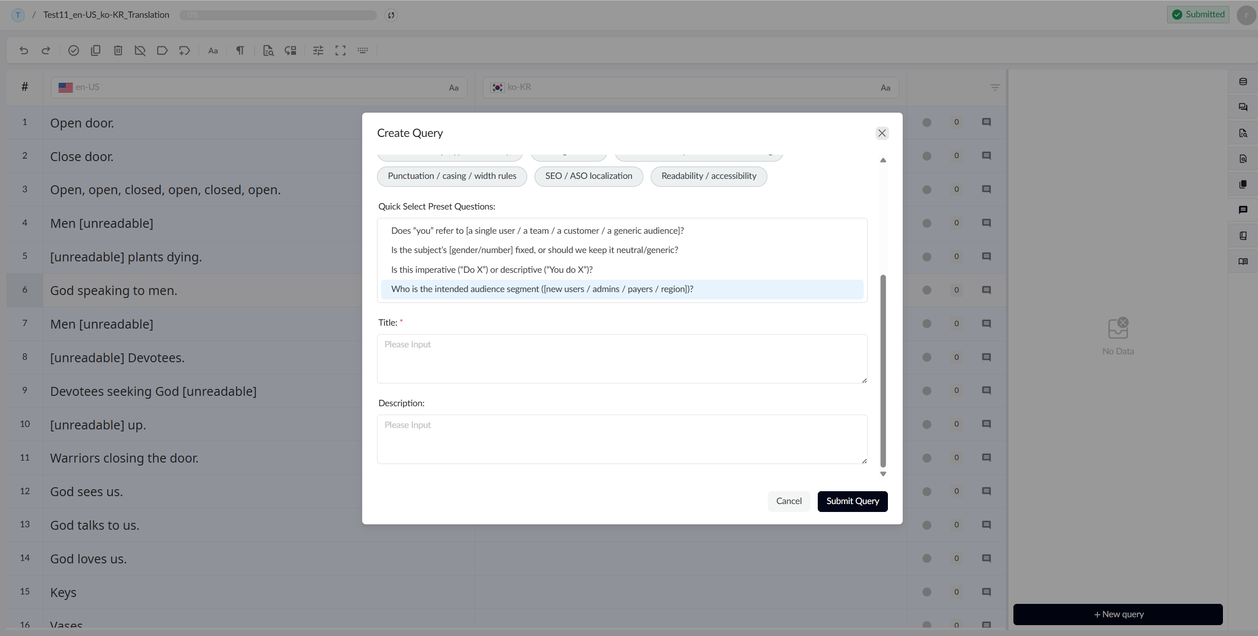 Create Query interface