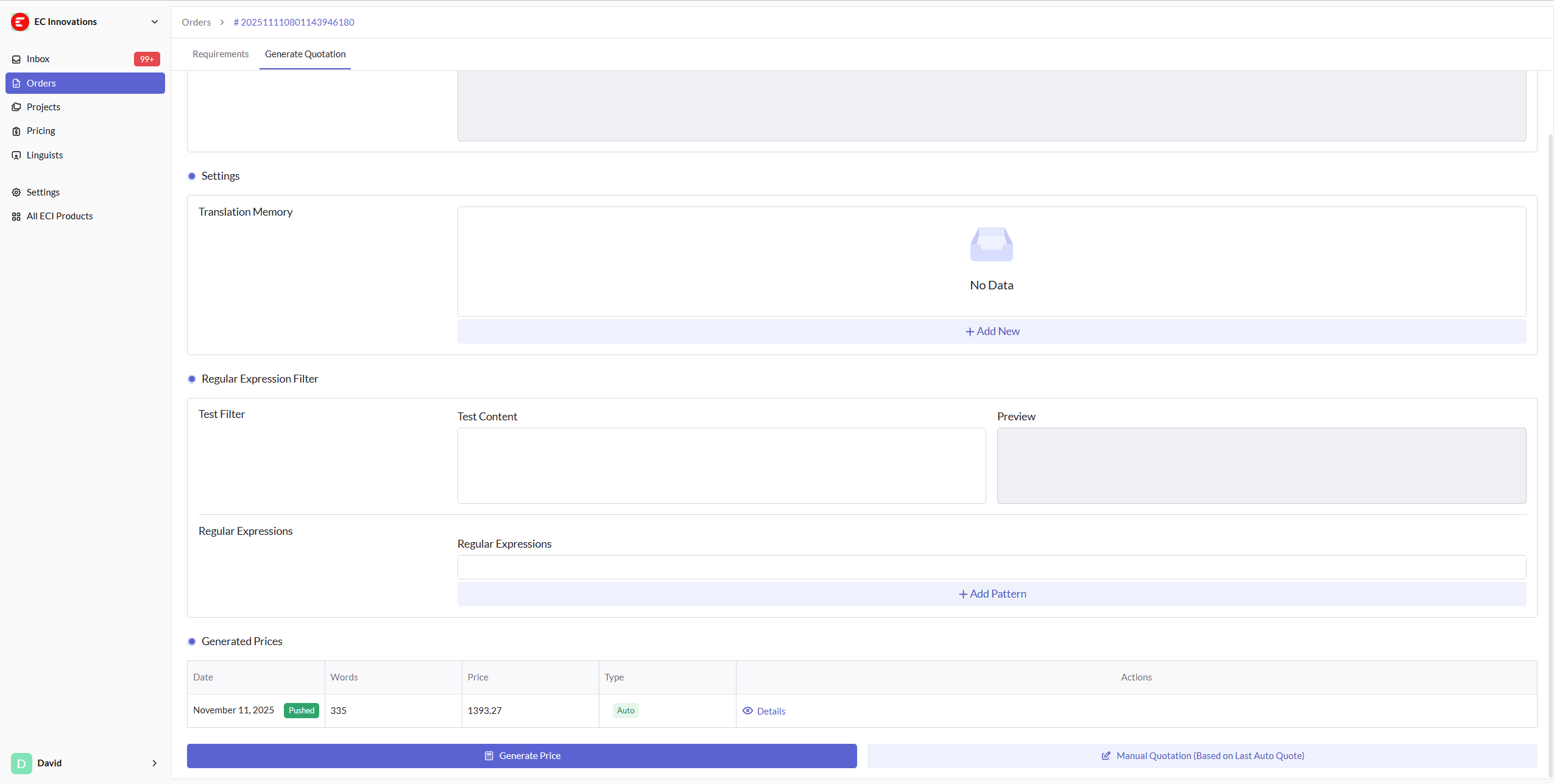 Regenerate Automatic Quotation