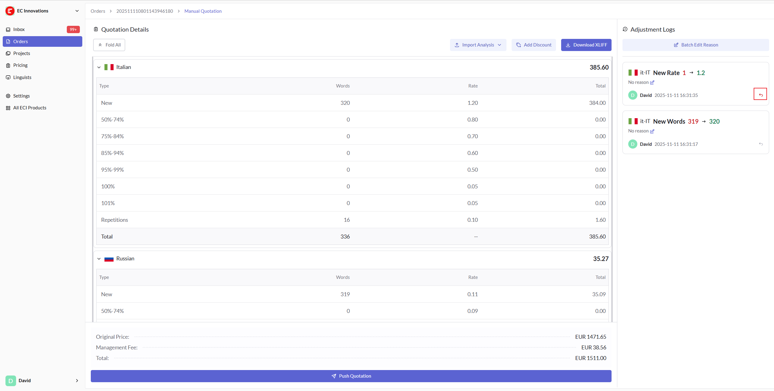 Modify Word Count or Rates