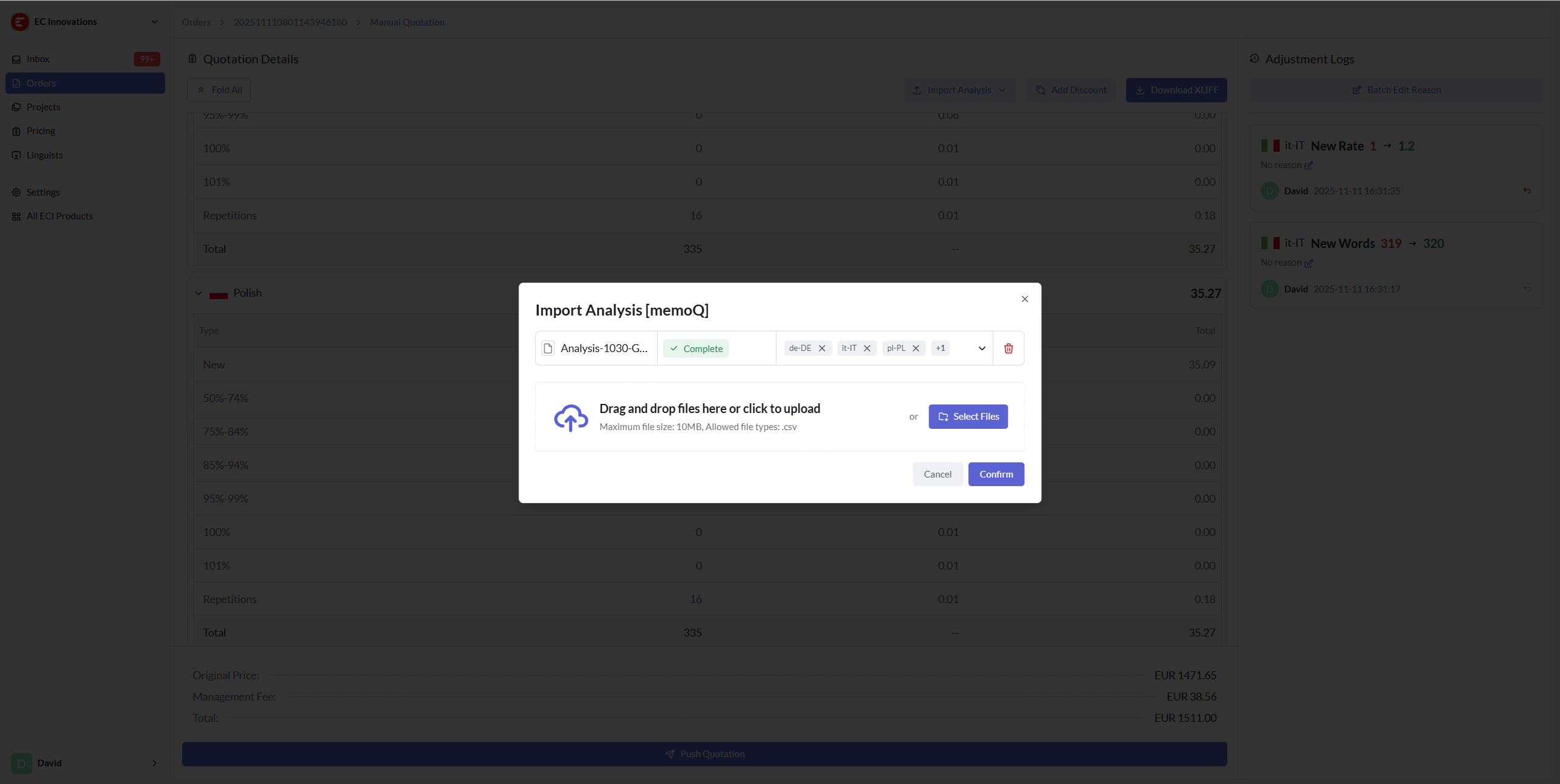 Override Word Count Statistics Using Analysis Files