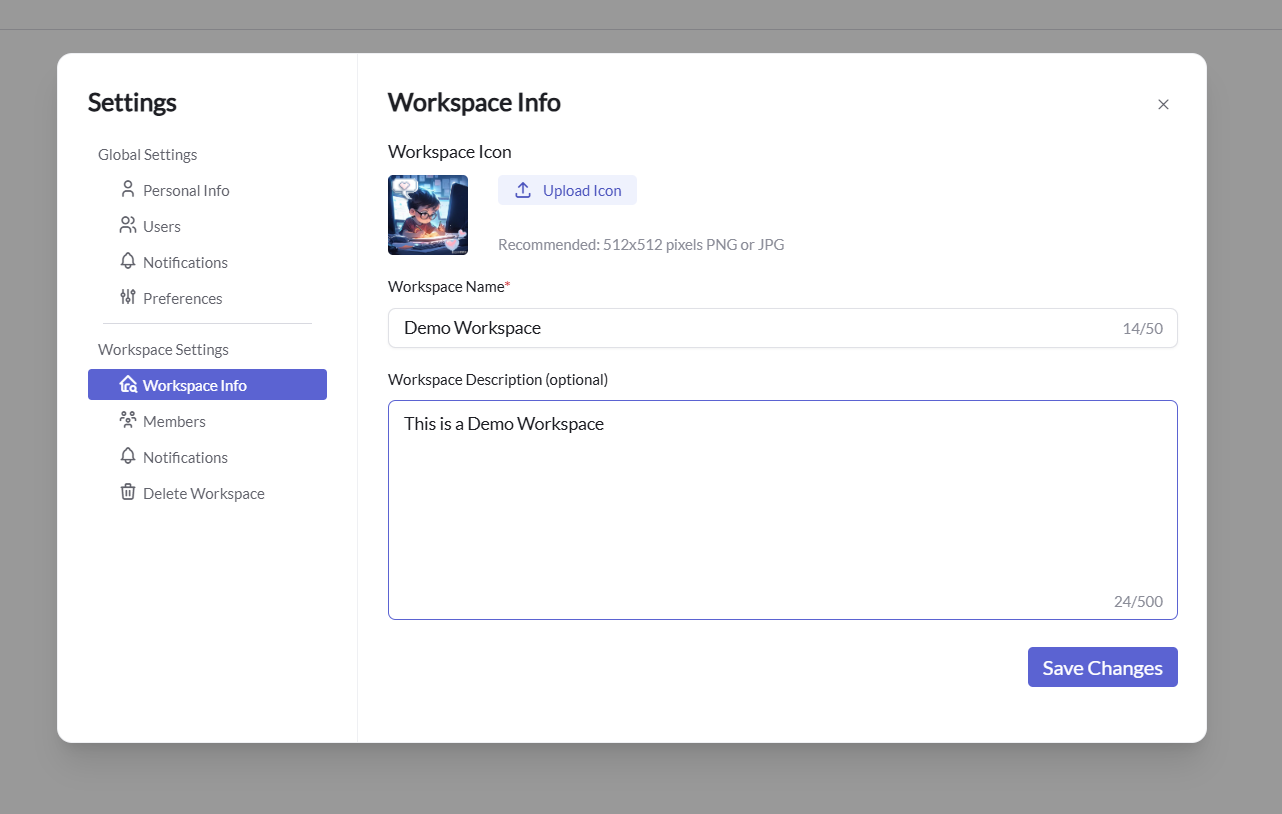 Change Workspace Info