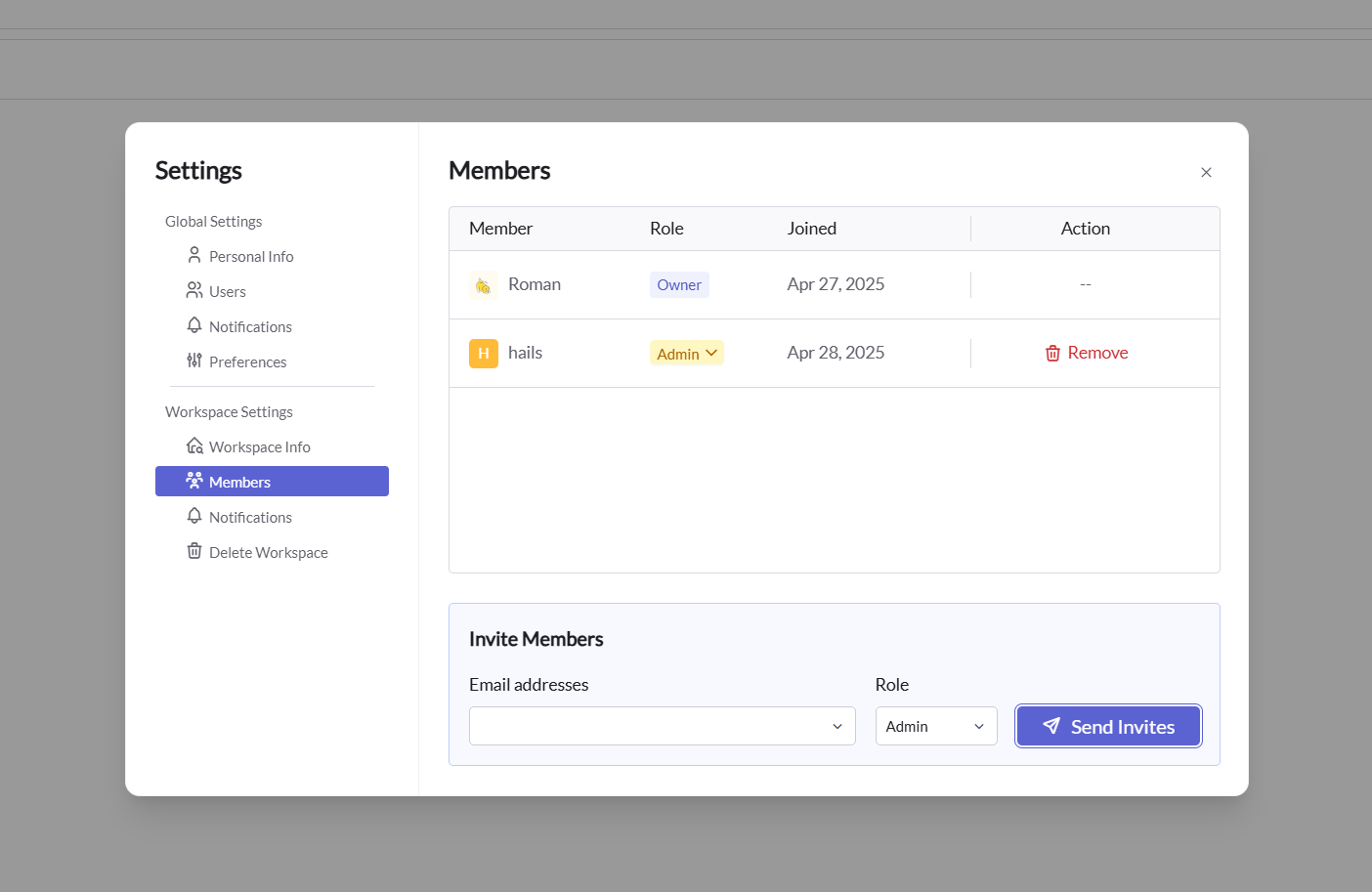 Setting Workspace Members